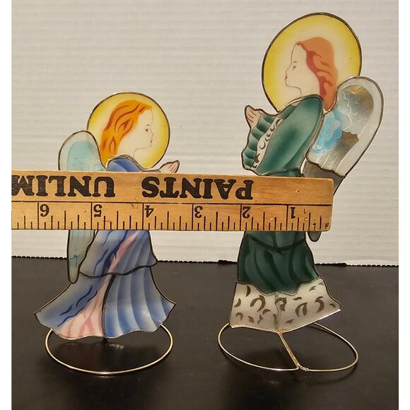 Capiz Shell painted Winged Christmas Praying Angels on Stands. - Picture 8 of 8